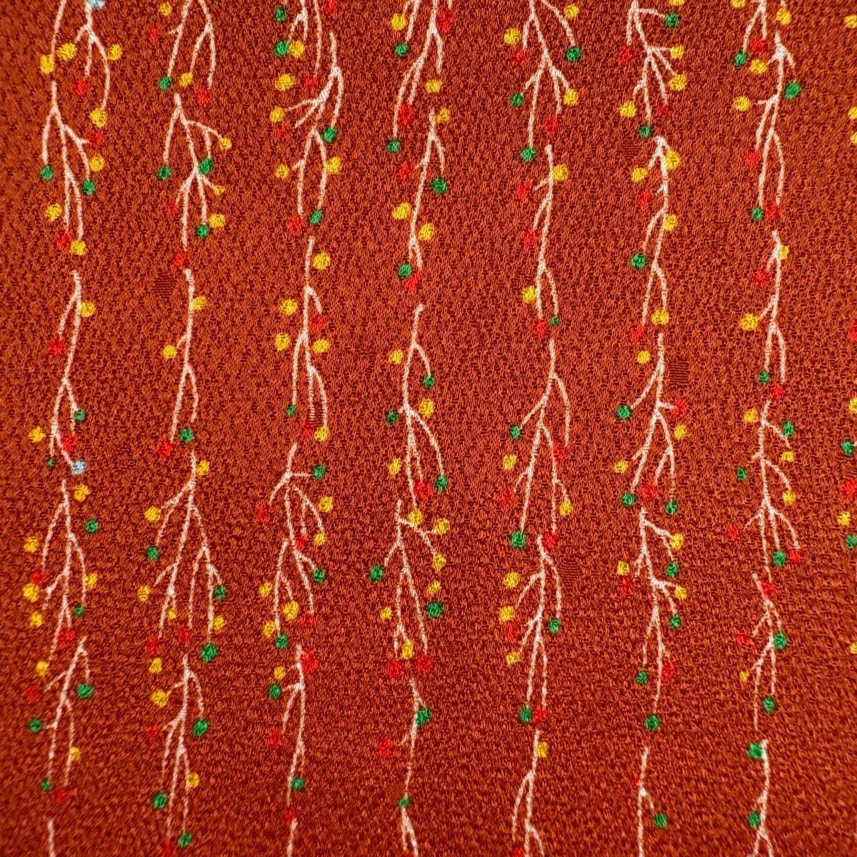 反物 秀品 小紋 葉と実 オレンジ 正絹