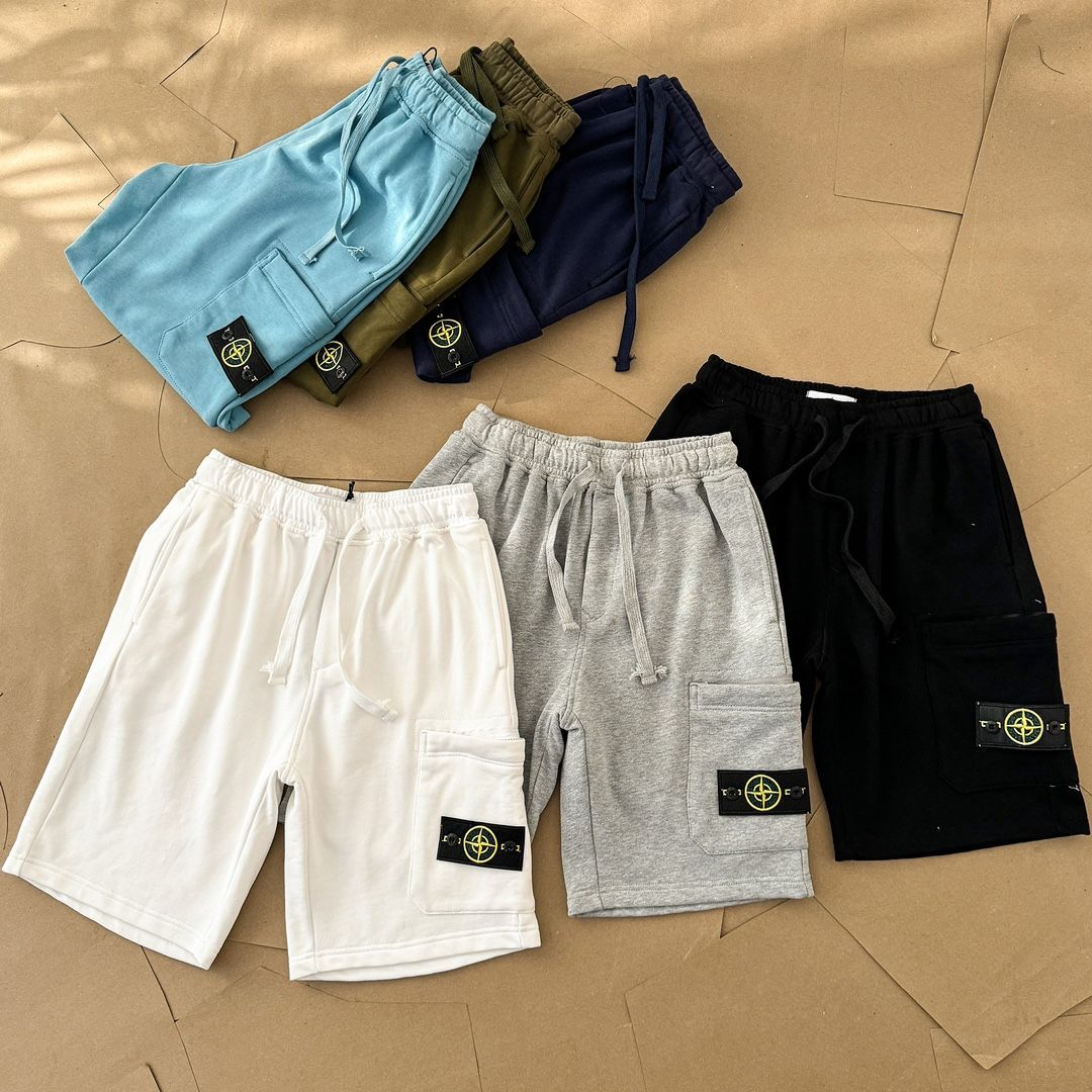 STONE ISLAND（ストーンアイランド） 可撤去徽章パッチ付きドローストリング付きウエストフィットスポーツレジャーショーツ