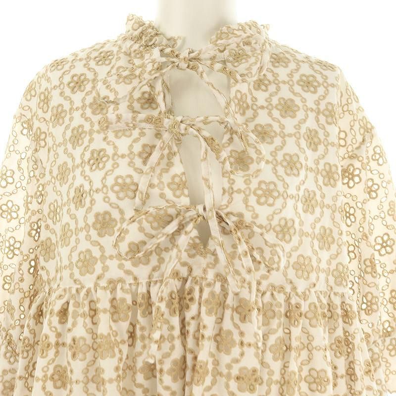 オブリ OBLI 24SS ベージュ刺繍ミニワンピース 七分袖 F ベージュ 白