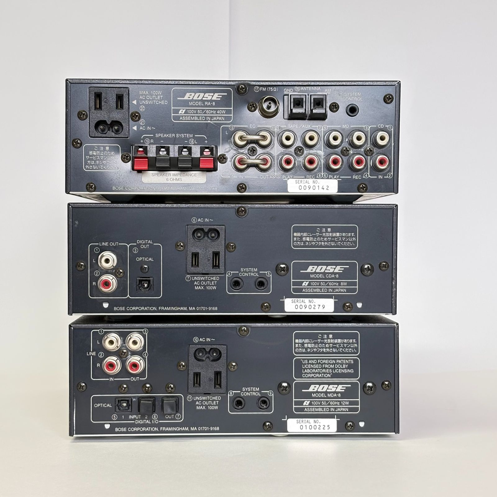 BOSE ボーズ 3点セット CDプレーヤーCDA-8 Green アンプチューナーRA-8 Green MDプレーヤーMDA-8 Blue アメリカンサウンド