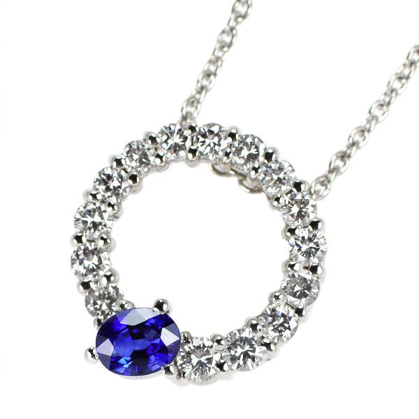 Pt サファイア ダイヤモンド ペンダントネックレス 0.58ct D0.75ct  