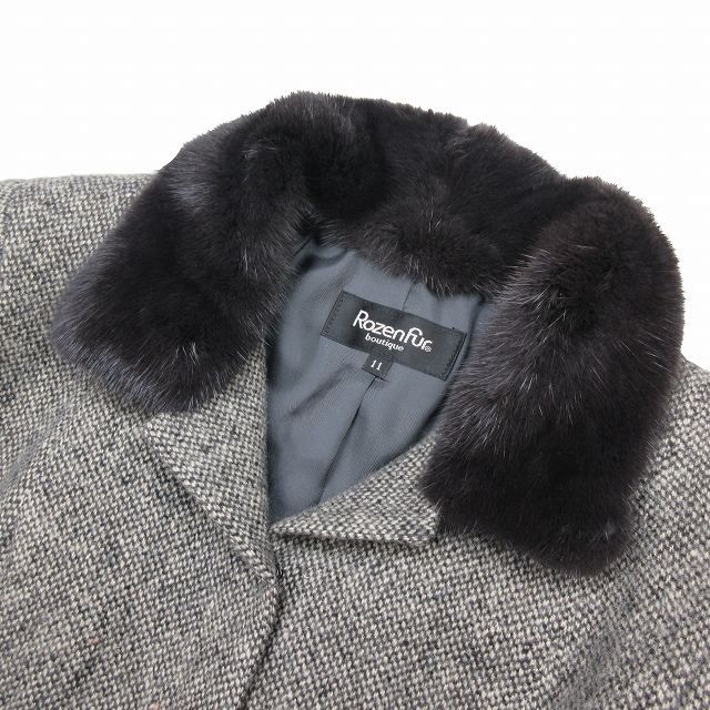 美品 ローゼンファー Rozen Fur ミンク ファー カシミヤ セットアップ ジャケット ブルゾン 比翼 ニット スカート タック フレア  サイズ11 グレー レディース/2