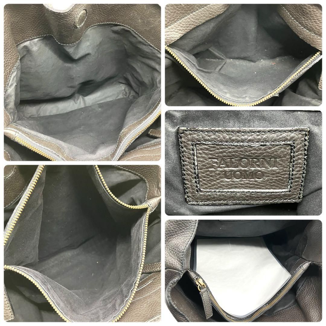 良品 1948 FALORNI UOMO トートバッグ シボ革 ダークグレー