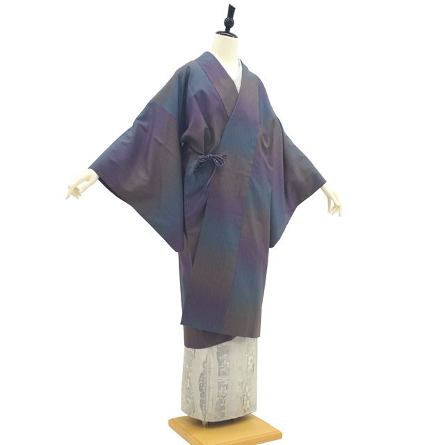 中古】 道中着 コート リサイクル 正絹 本場大島紬 染大島 袷 紫 青紺  