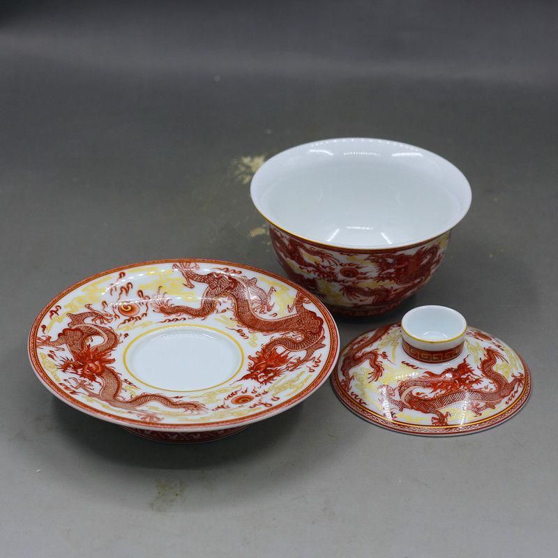 中国茶器 紅竜三才蓋碗 茶碗 湯飲み煎茶器 新品未使用 【公式通販】