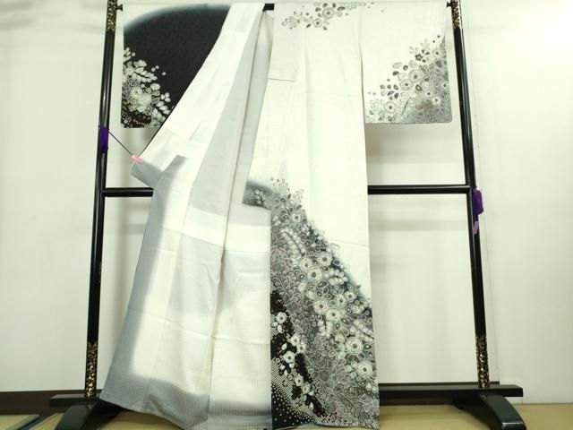 平和屋着物□極上 訪問着 辻が花 暈し染め 白×黒 金彩 逸品 未使用