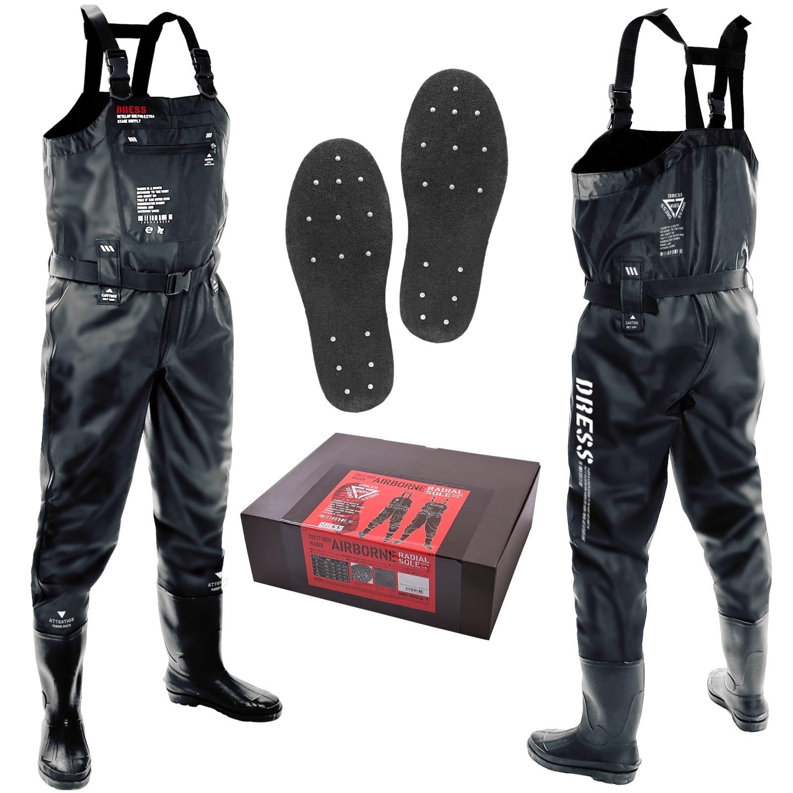 ドレス DRESS フェルトスパイク ウェーダー チェストハイウェーダー AIRBORNE L フェルトスパイク 身長 170~175 ブーツ 26~26.5 防災 災害