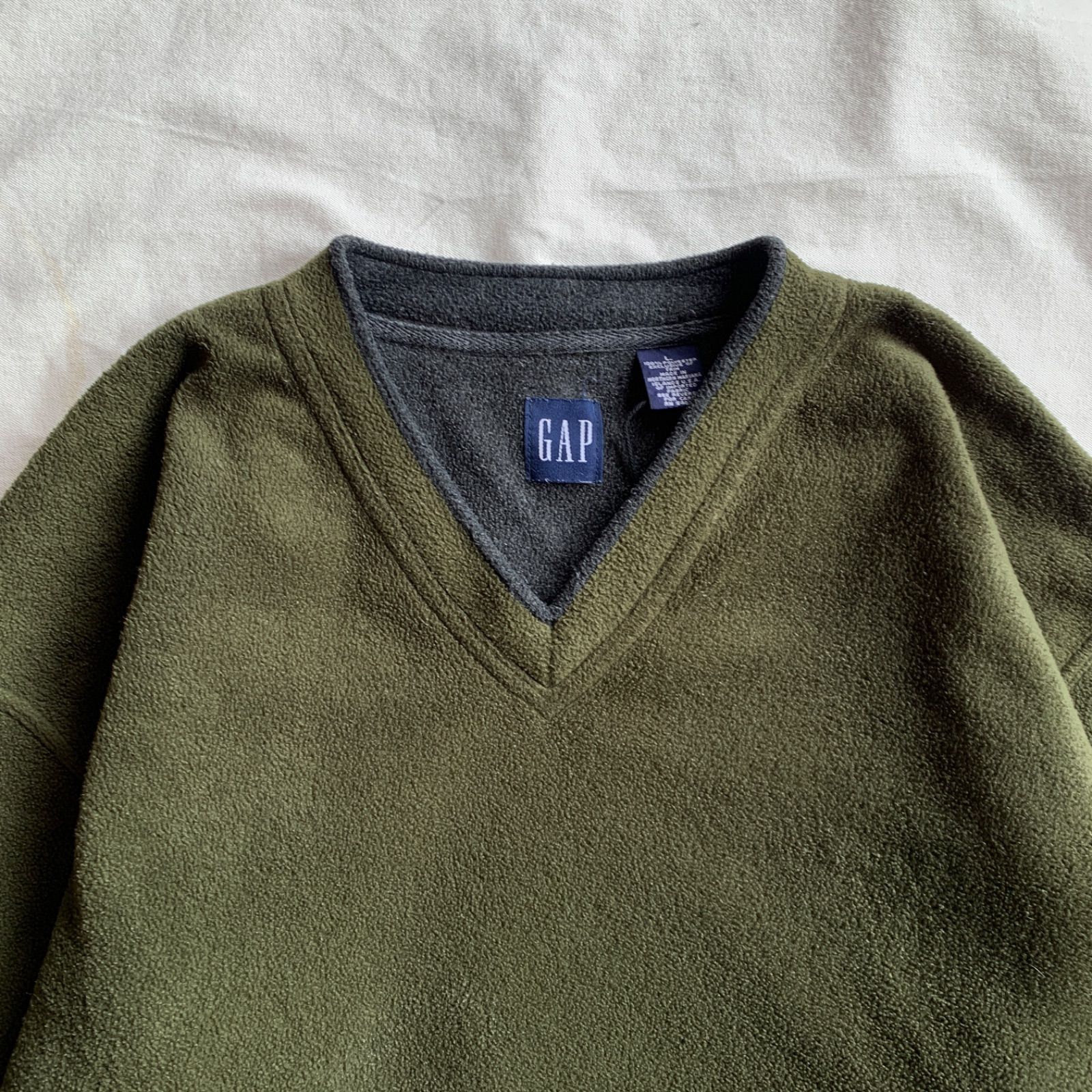 00s GAP フリースプルオーバー Vネック オリーブグリーン オールド