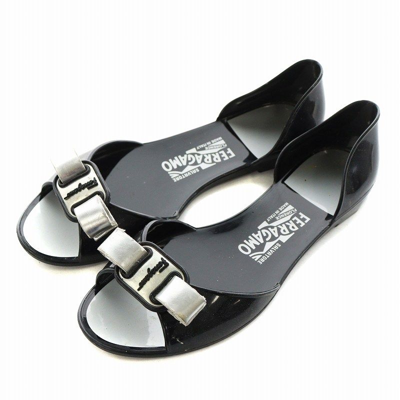 【新品未使用】Ferragamo　フェラガモ 黒リボンサンダル サルヴァトーレフェラガモ Salvatore Ferragamo サンダル リボン