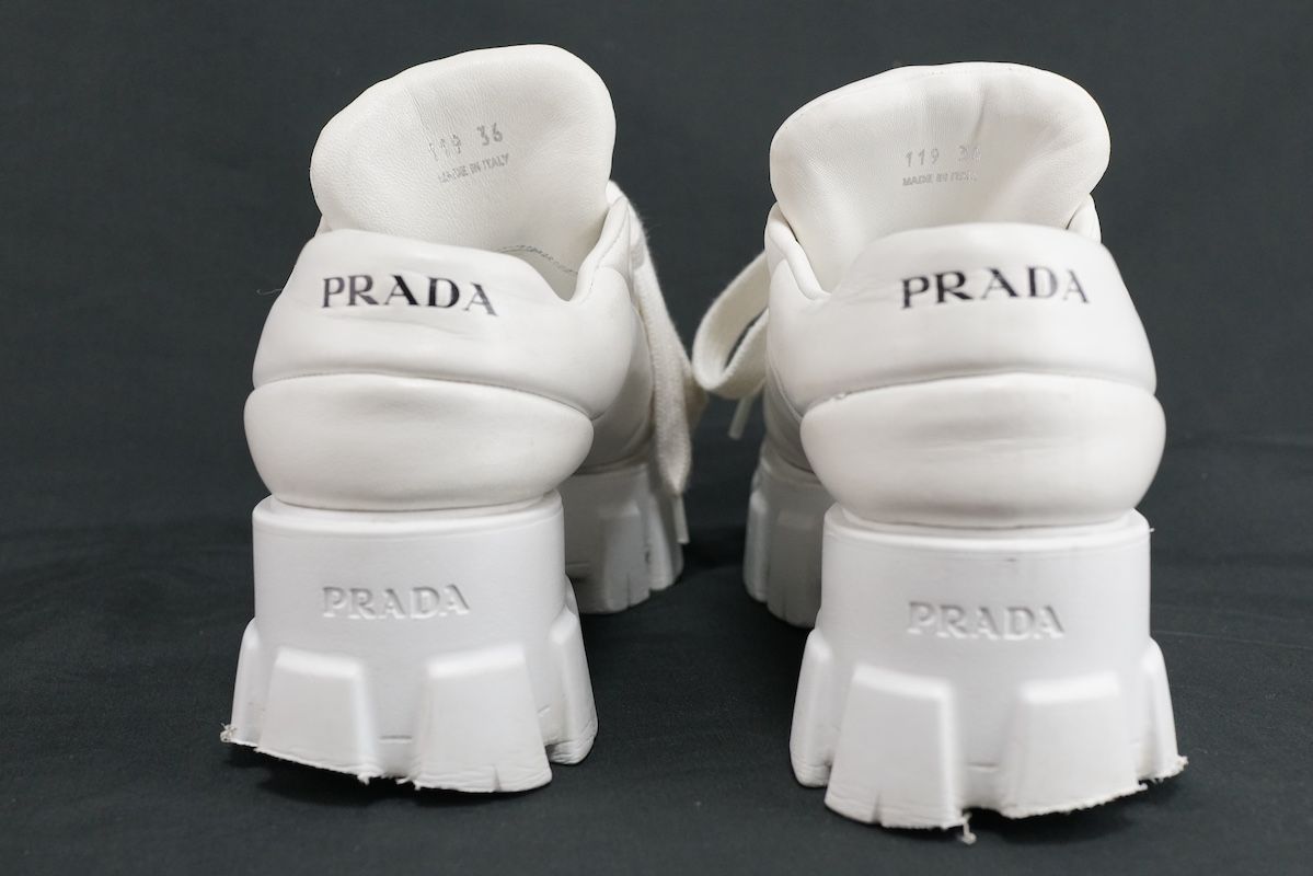 プラダ PRADA メンズ靴 スニーカー レザーローカット ホワイト系