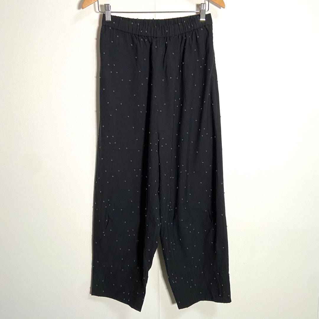 慈雨 ワイドパンツ ブラック ドット 総柄 40