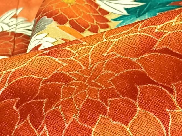 豪華振袖　長襦袢(袷)2点セット　赤 上品　草花文　暈し染め　金彩　逸品 豪華振袖 長襦袢(袷)2点セット 赤 上品 草花文 暈し染め 金彩 逸品