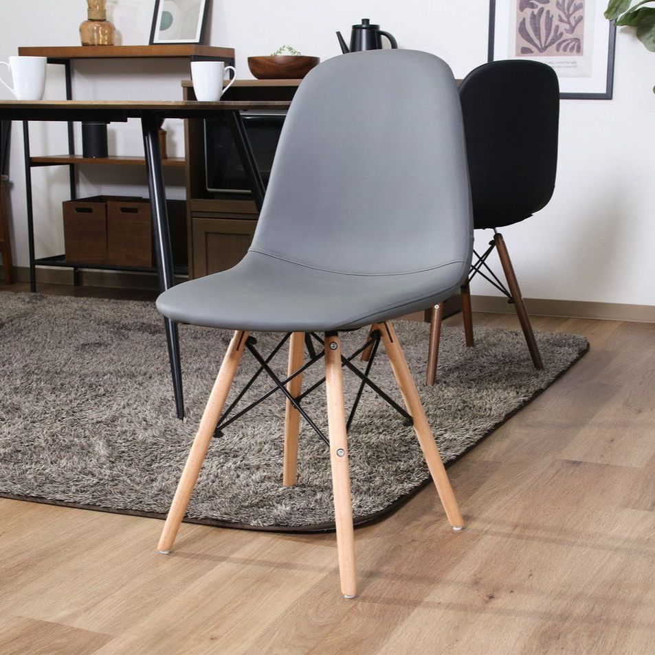 ♪ ２脚セット レザー調 イームズチェア グレー ダイニングチェア ダイニング