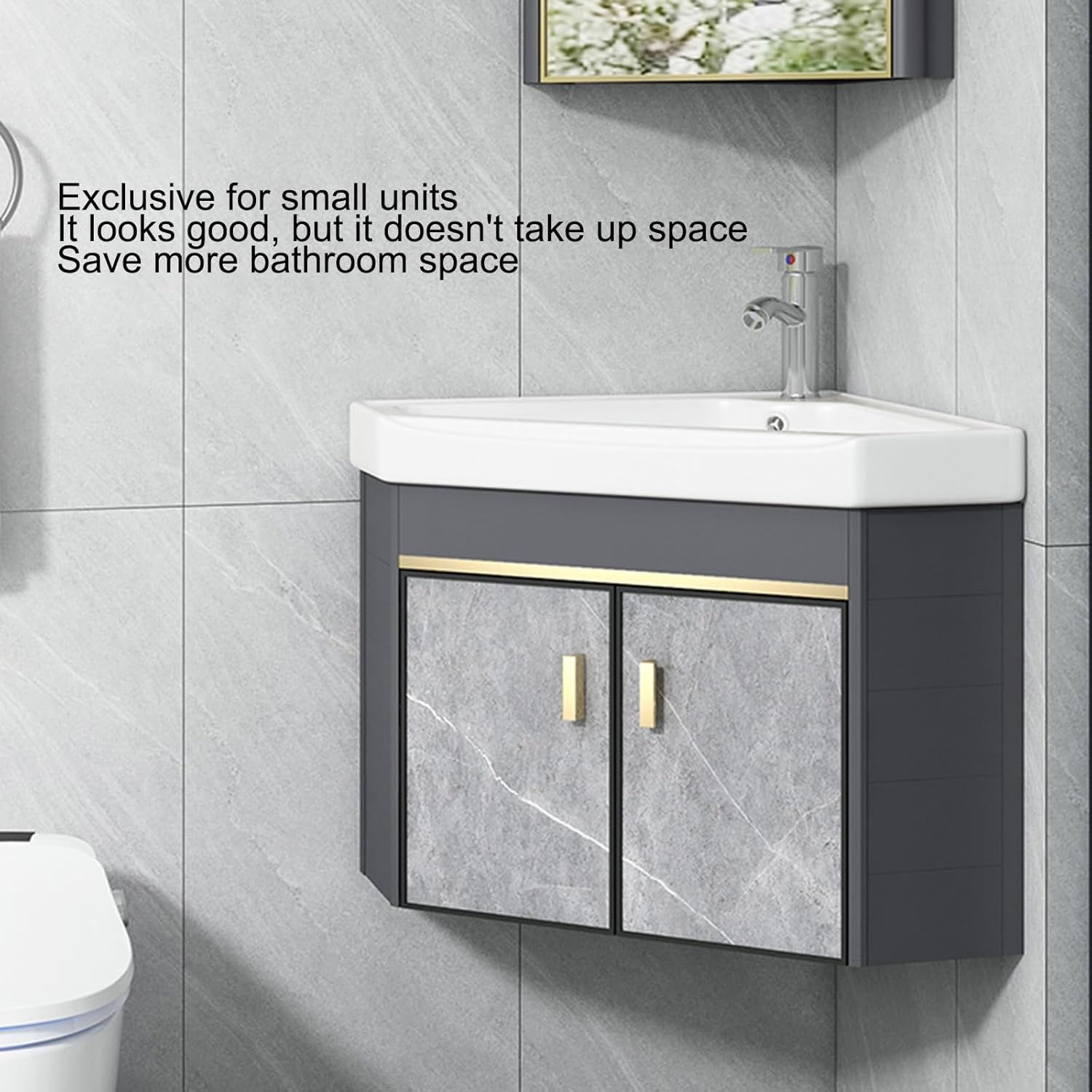 陶器製 蛇口とオーバーフロー付き壁掛けキャビネットセットデザイン