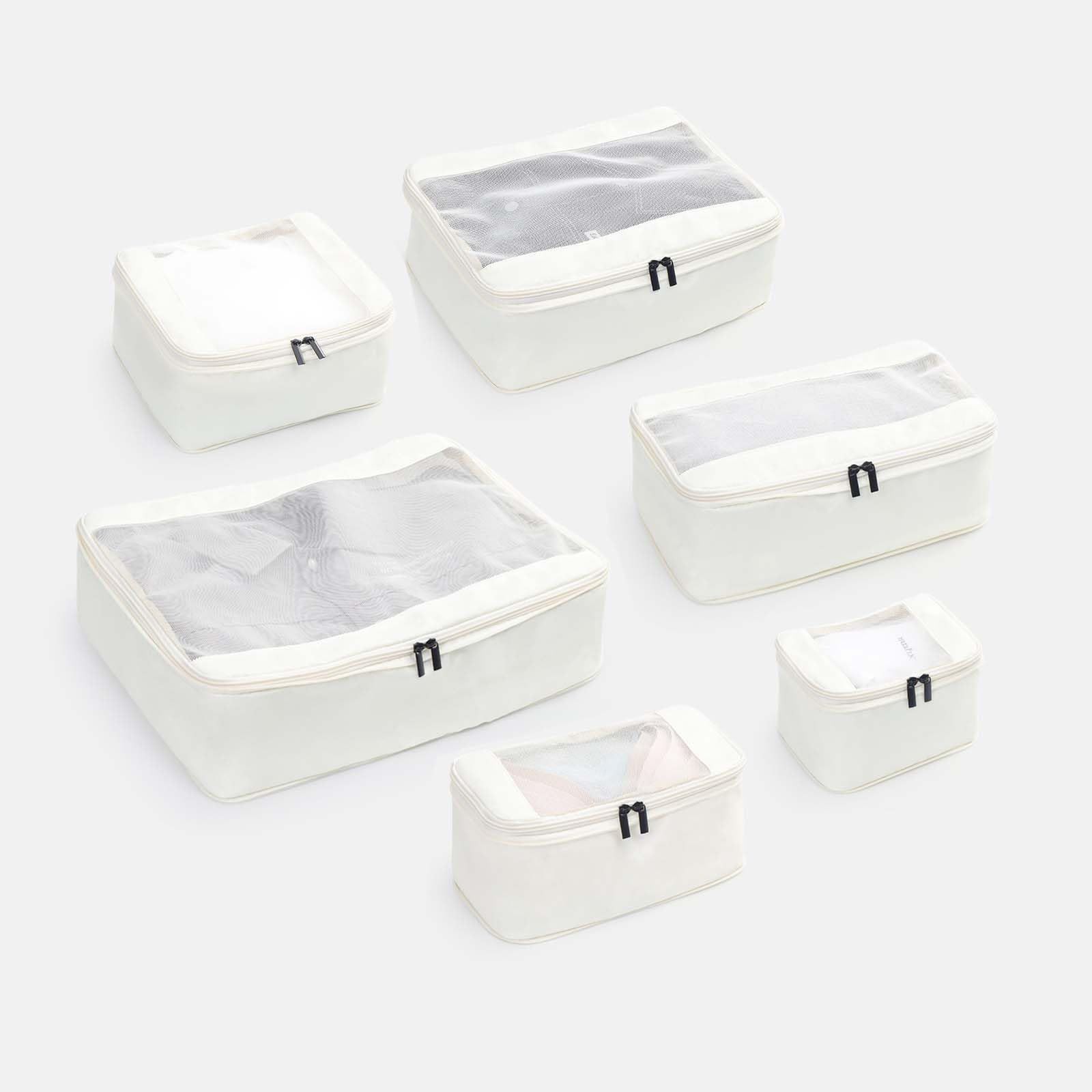 トラベルポーチ 圧縮トラベルセット キューブ旅行荷物パッキング オーガナイザー 拡張なスーツケース セット旅行必需品バッグまたはホーム ストレージ用 SN jpPO 6 白 Pcs