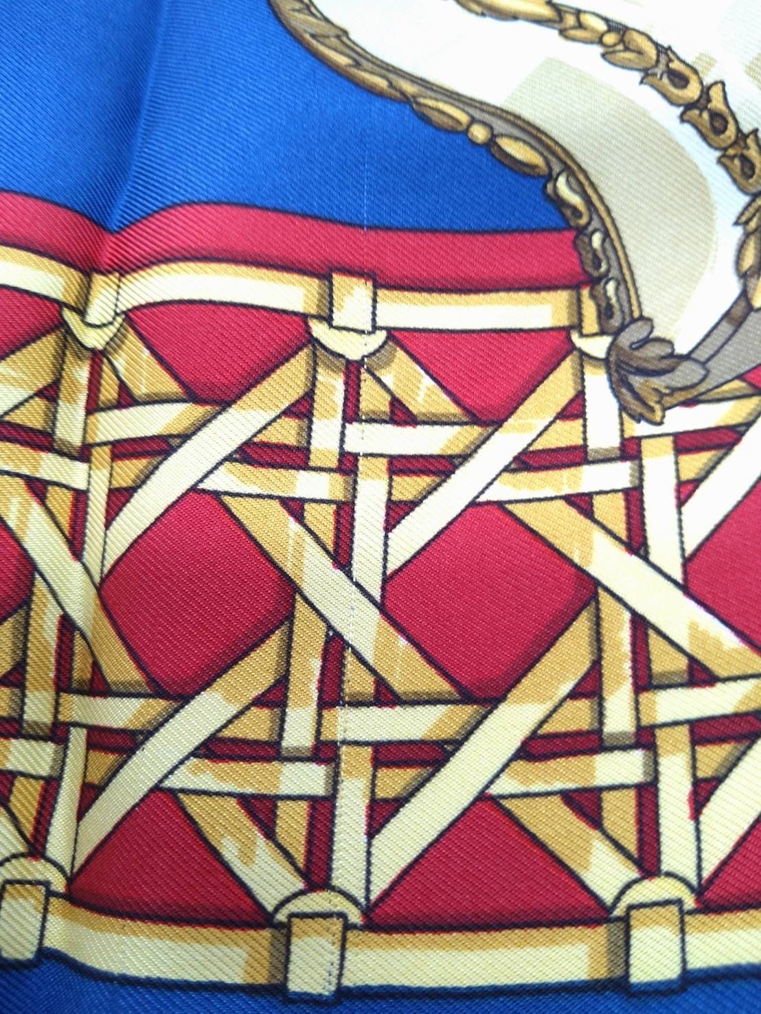 良品】HERMES エルメス カレ 90 馬車のランタン スカーフ ブルー  