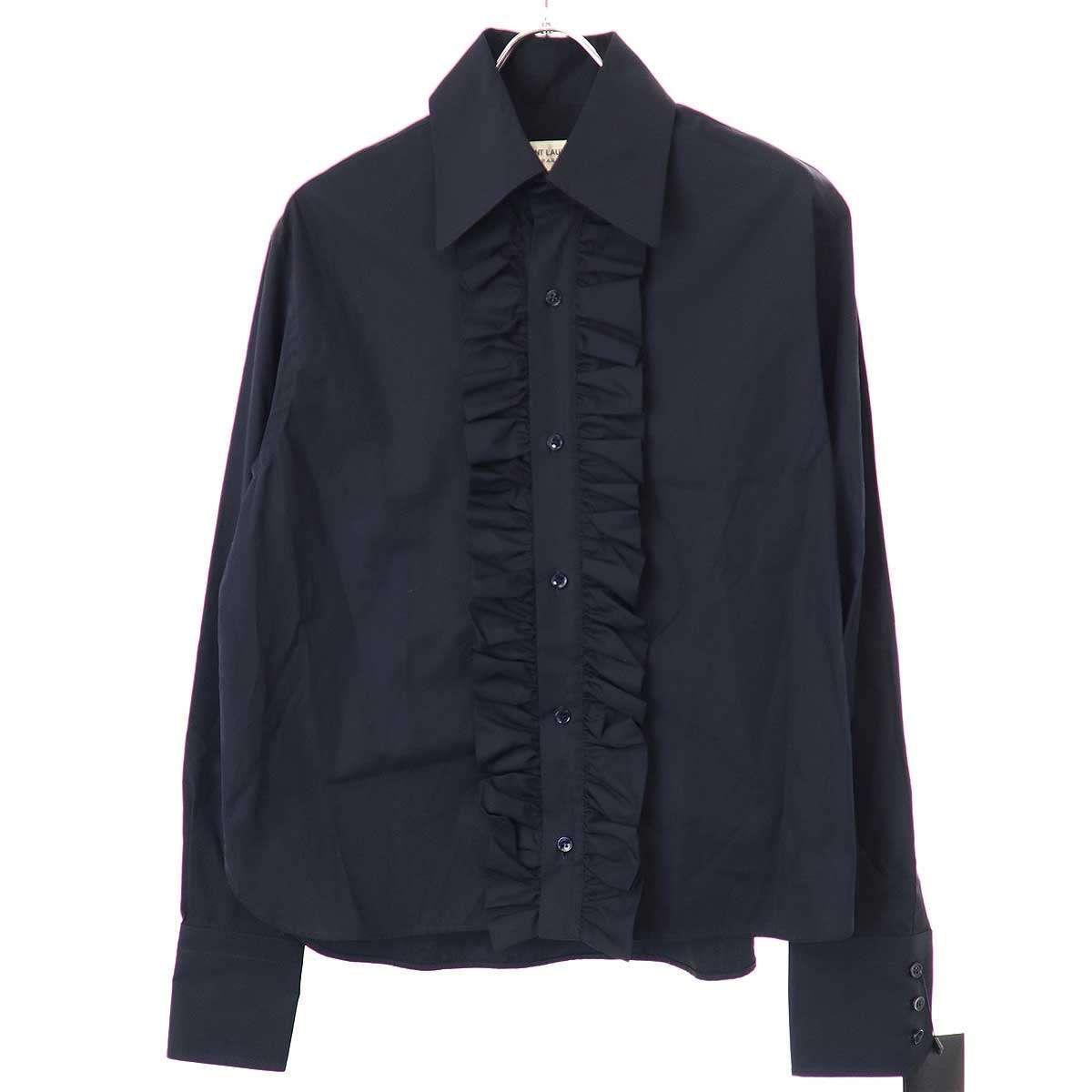 【人気】YVES SAINT LAURENTフリルブラウス ブラック SAINT LAURENT PARIS サンローラン パリ 20SS フリルブラウスシャツ