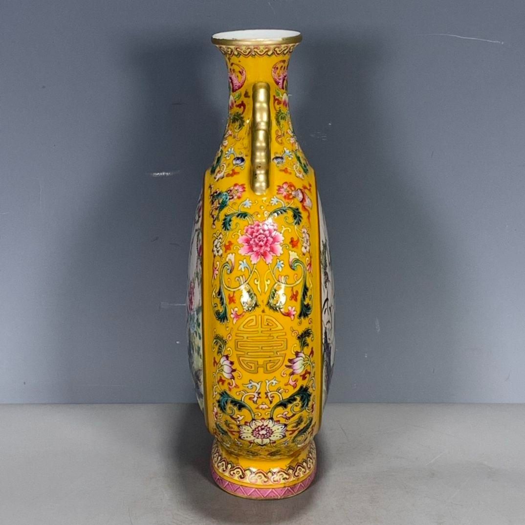 乾隆黄釉蒔絵開窓粉彩鶴抱月甁 花瓶  景徳鎮 陶磁器 装飾品 工芸品美術品 置物 乾隆黄釉蒔絵開窓粉彩鶴抱月甁 花瓶 景徳鎮 陶磁器 装飾品 工芸