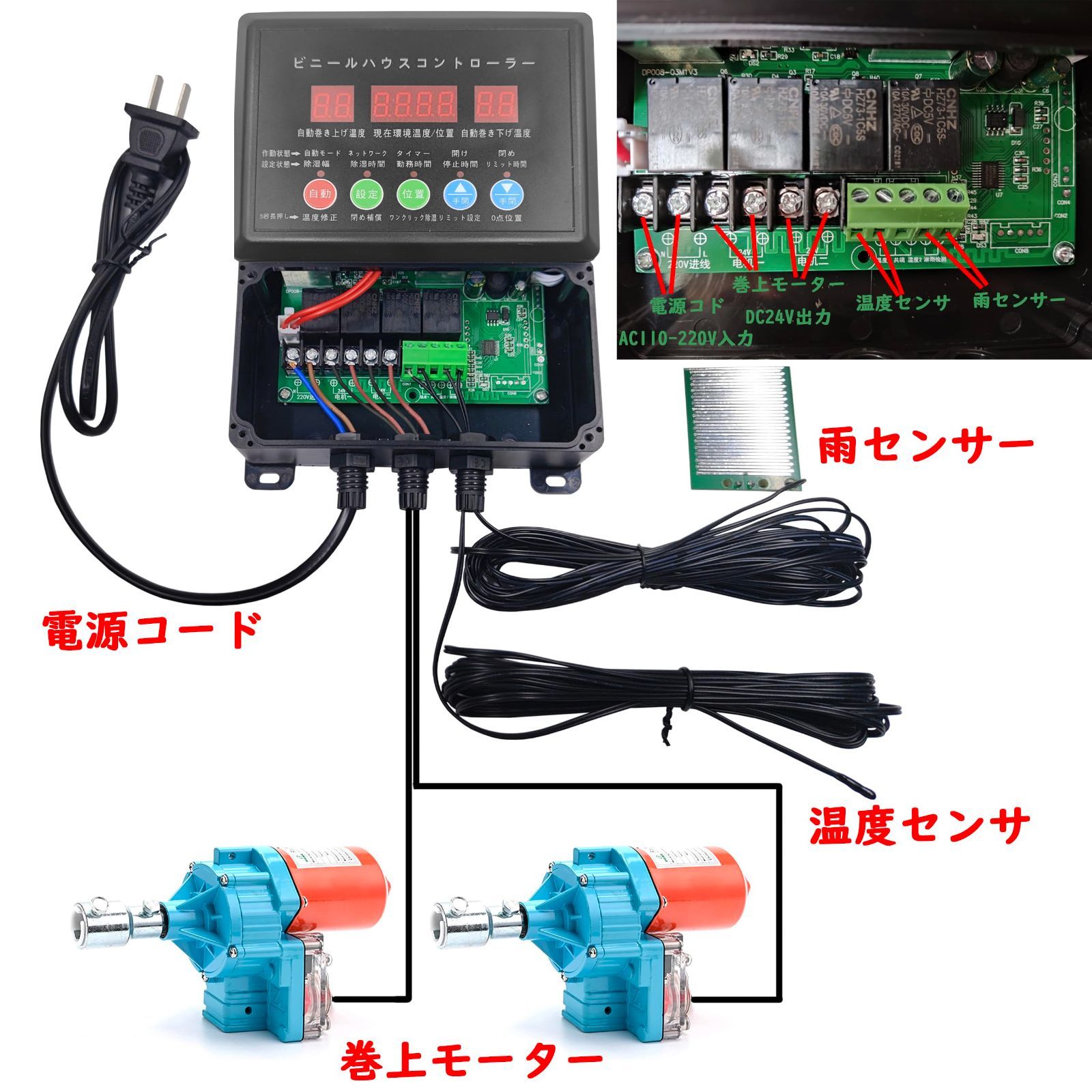 電動巻き上げ機 100W 4.0rpm 24V 100NM 農業温室 自動式フィルム巻上げ換気装置 ビニールハウス用 (制御器*1) - メルカリ