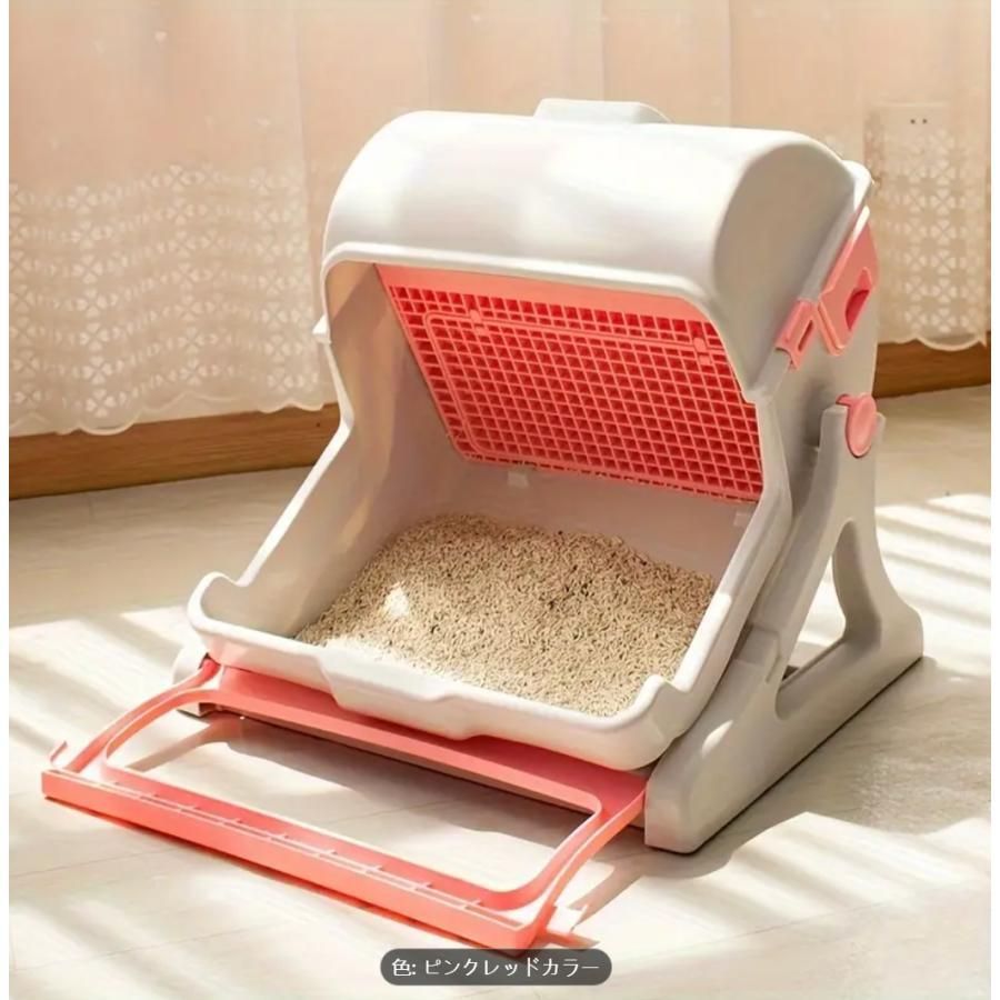 携帯用セミオートマチック猫トイレボックス - 半密閉式飛沫防止デザイン 快適で衛生的なペットケアのためのソフトクッションシート付き二層構造