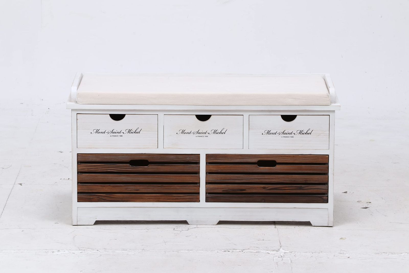 数量 ミッシェル 完成品 カントリー調 アンティーク 38047 引出し5杯 収納棚 ホワイトウォッシュ 幅90cm×奥行35×高さ46cm 収納 スツール ベンチ 不二貿易