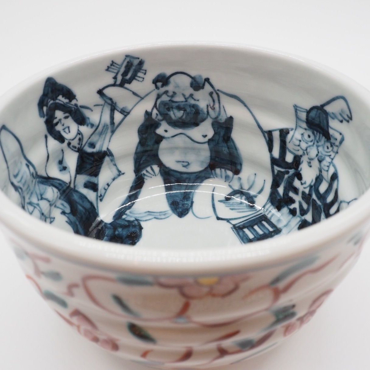 京焼・清水焼 村田幸之介(六齋窯) 七福神赤唐草小丼 恵比寿天