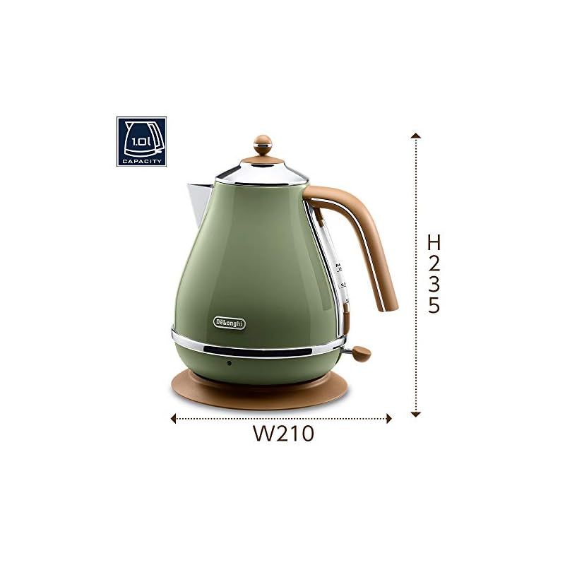 De Longhi デロンギ 電気ケトル アイコナ ヴィンテージ KBOV1200J-GR ステンレス 1.0L 見やすい水量計 異物混入防止フィルタ 空だき防止機能 簡単お手入れ オリーブグリーン デロンギファミリー登録で3年 1