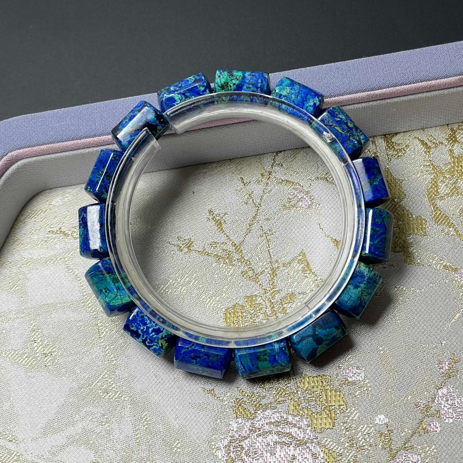 逸品 EU製 ☆アズロマラカイト☆共生鉱 天珠型ブレス