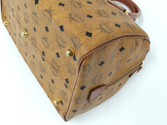 MCM ヴィセトス ミニ ボストンバッグ レザー ブラウン - メルカリ