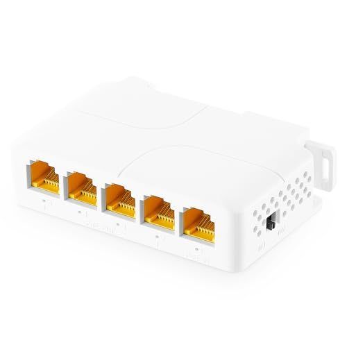 5 Port Gigabit Gigabit PoE パススルースイッチ PoE in 4 PoE出力エクステンダー IEEE802.3af/at/bt PoE電源 90W 10/100/1000Mbps イーサネット DINレールu0026ウォールマウント プラグア