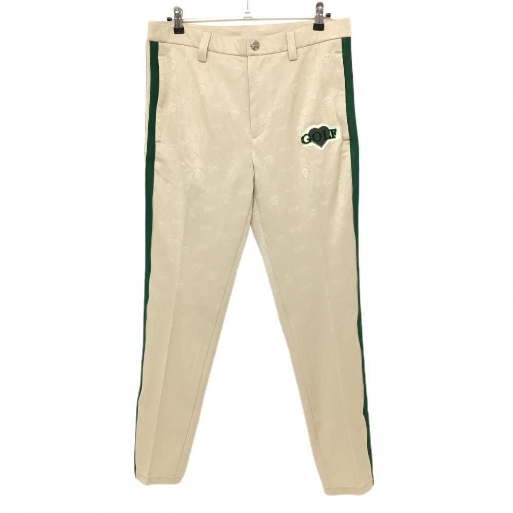 マークアンドロナ パンツ ベージュ×グリーン スカル ロゴ織生地 メンズ 48 L ゴルフウェア 2025年モデル MARK＆LONA