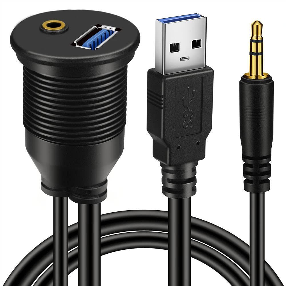 格安，HOT 【特価商品】+ USB3.0 3.5mm AUX ダッシュパネルマウント防水ケーブル 3.5mm車載フラッシュケーブル 車 u0026 ボート 3.0 オートバイ用 USB - BATIGE 3フィート 応募券