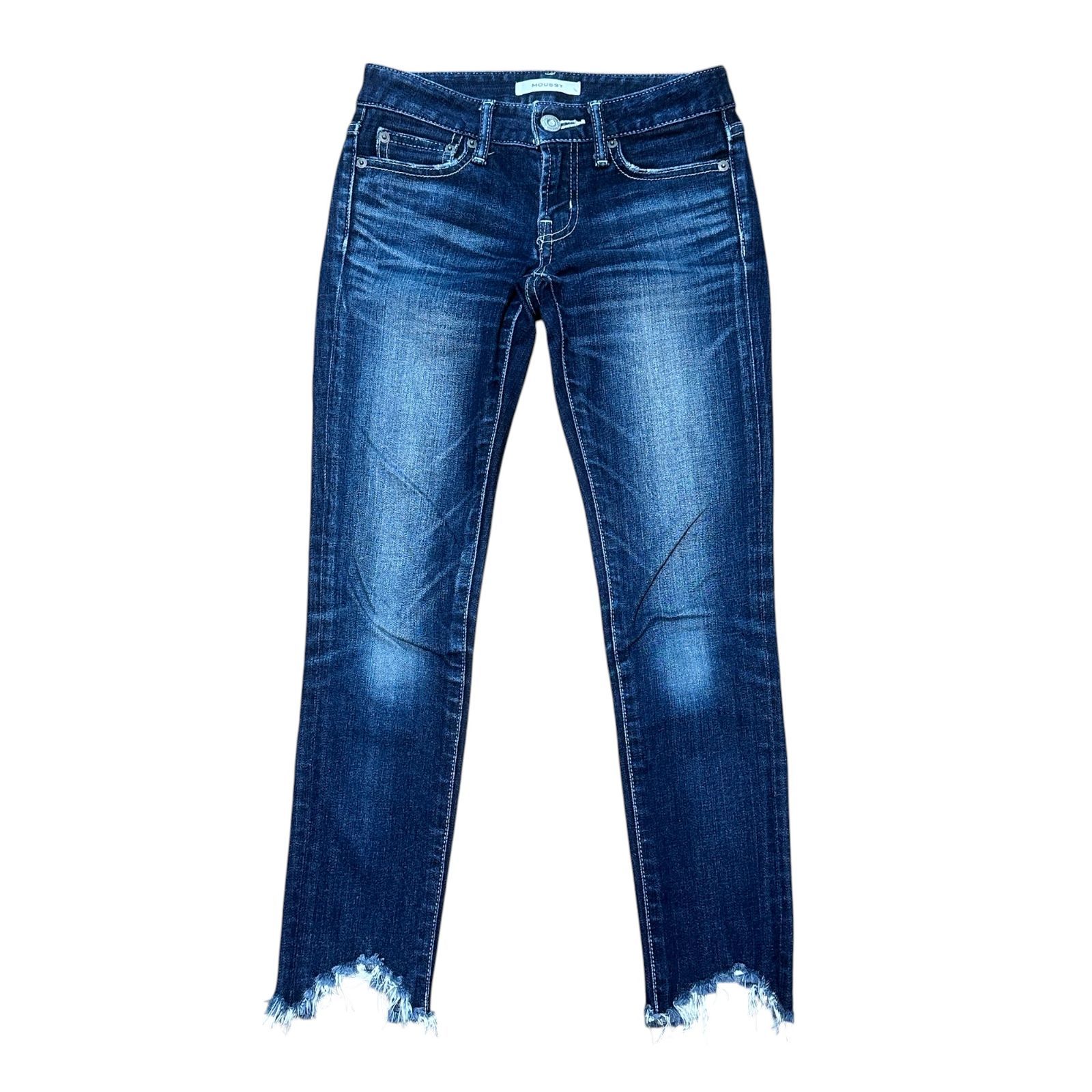 MOUSSY フリンジクロップド スキニーデニム インディゴ レディースXXS