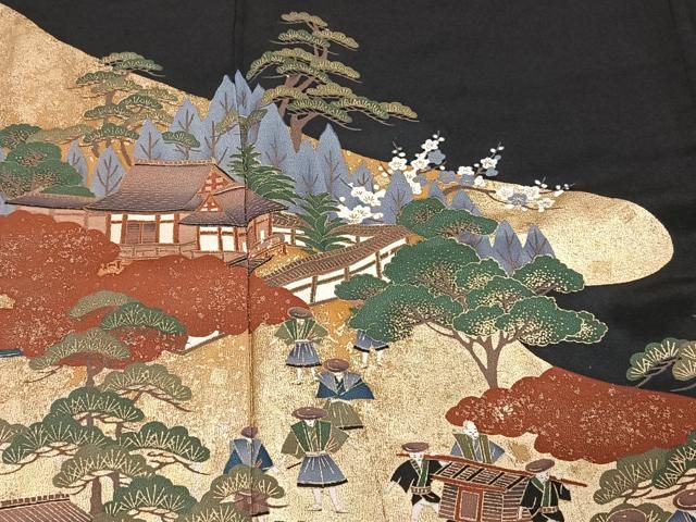 平和屋着物□豪華振袖 駒刺繍 エ霞源氏車吉祥花文 金