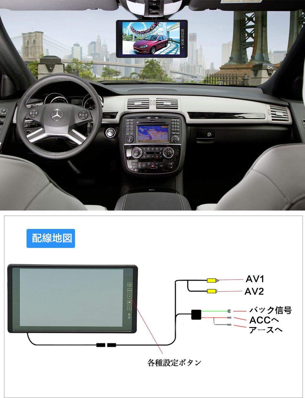 LOSKAルームミラーモニター 9インチタッチボタン12V 24V対応 解像度800 480 AV1 AV2系統映像入力 バックカメラ連動機能バックミラーモニター SKLAD-KIRPICHA_RU