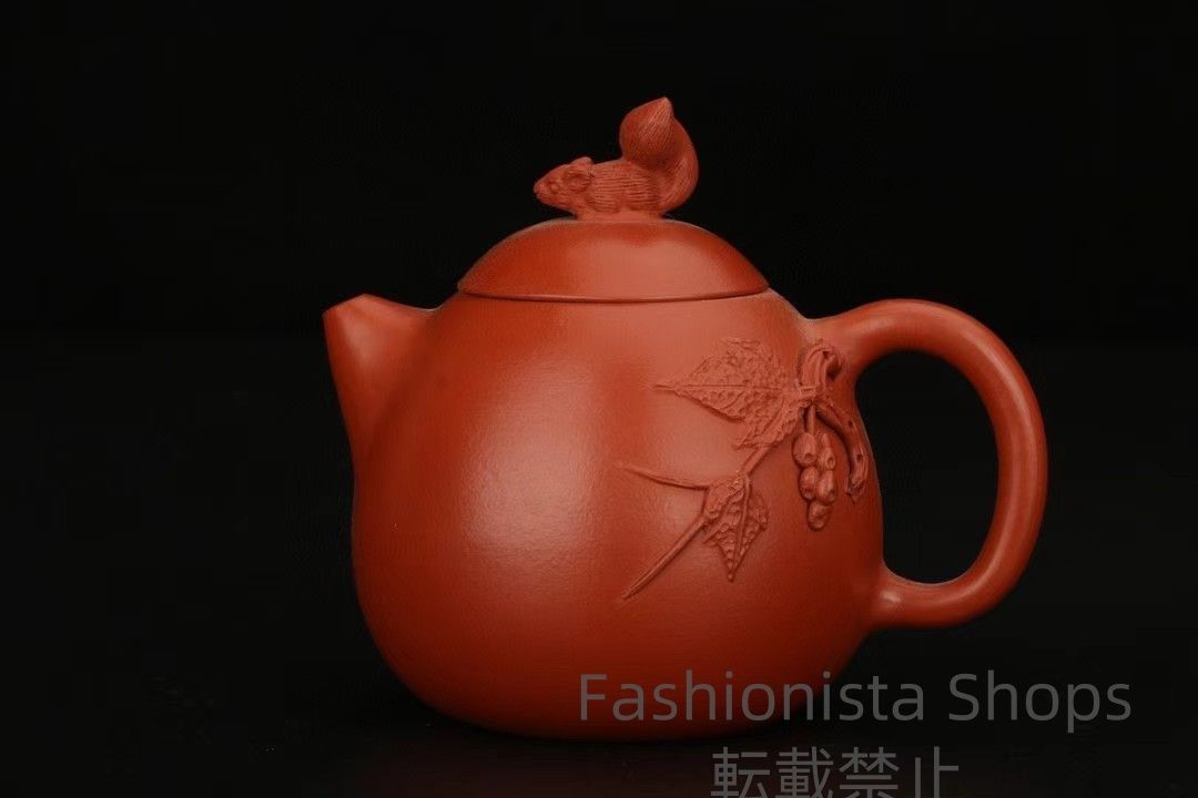 中国古玩 早期收集 ?リス匹ぶどう壺?原鉱泥?紫砂手彫?茶壺 酒壺 急須 茶道具?禮品?稀少 ptcp81