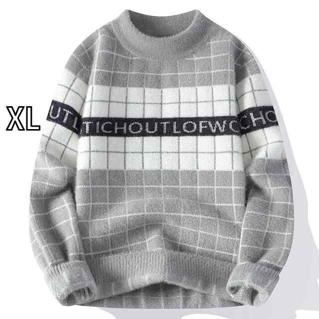 [XL]春 コーデ メンズ  服 シンプル ファッション オシャレ 大人 かっこいい 大きいサイズ ストリート 紳士服 セーター レイヤリング シャツ 厚手 暖かい トップス セミ ラウンドネック 