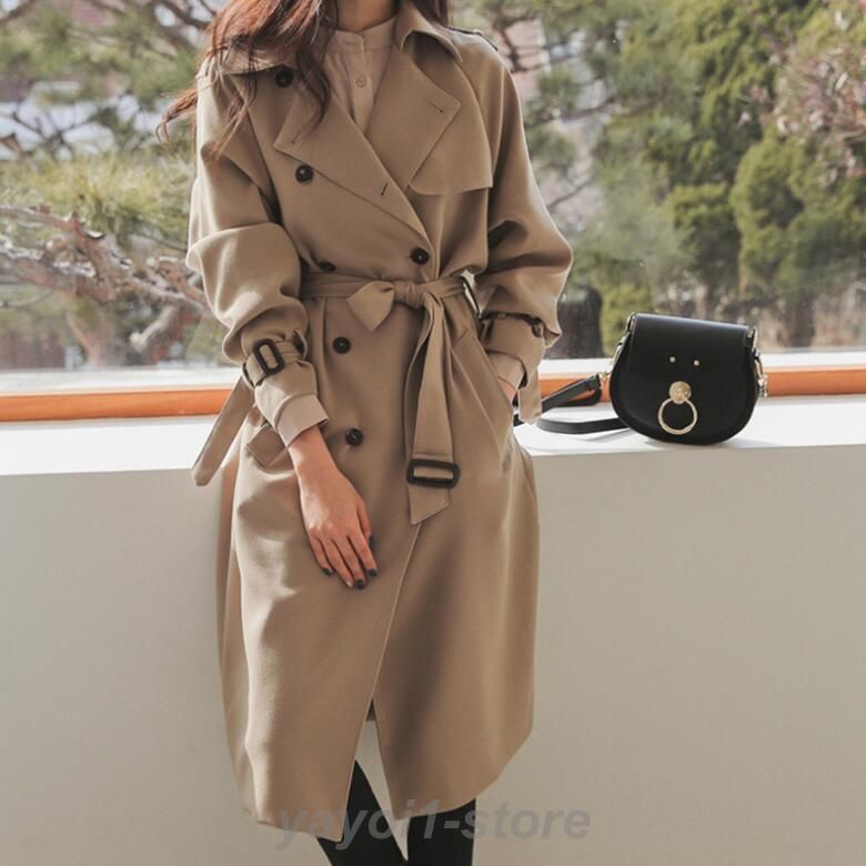 トレンチコート スプリングコート レディース 春 アウター ロングコート 秋 ロング 長袖 ベルト 暖かい あったか 防寒 ゆった