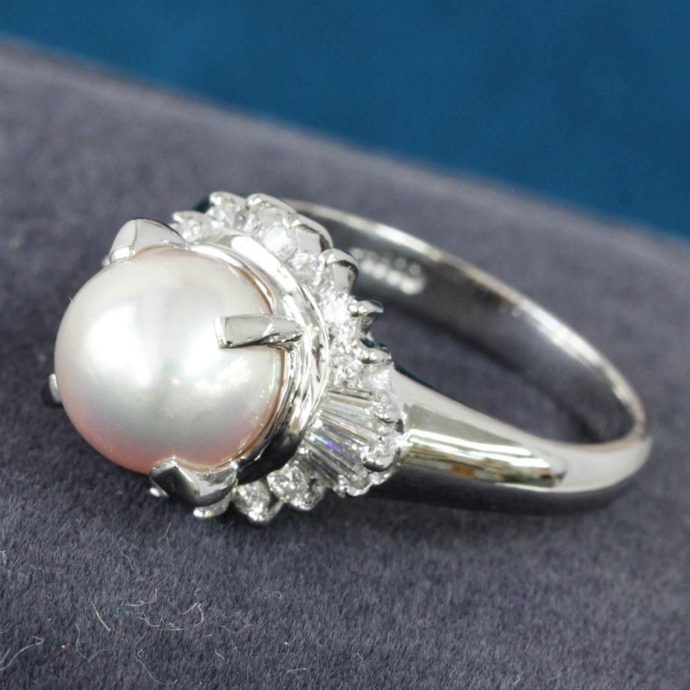 最高級！あこや 真珠 8mm ダイヤモンド プラチナ リング 鑑別