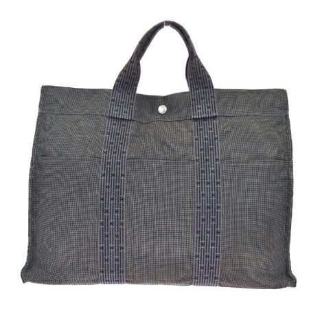 【中古】 エルメス HERMES エールライン MM トートバッグ ハンドバッグ グレー ブラック キャンバス 05HC639