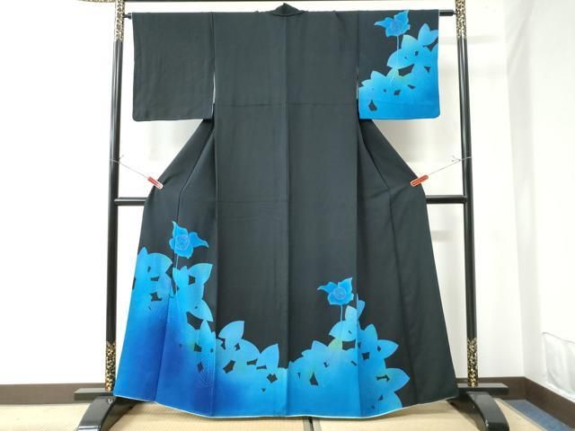 平和屋着物○訪問着 草花文 黒地 金彩 正絹 逸品 CAAW7306yc - メルカリ