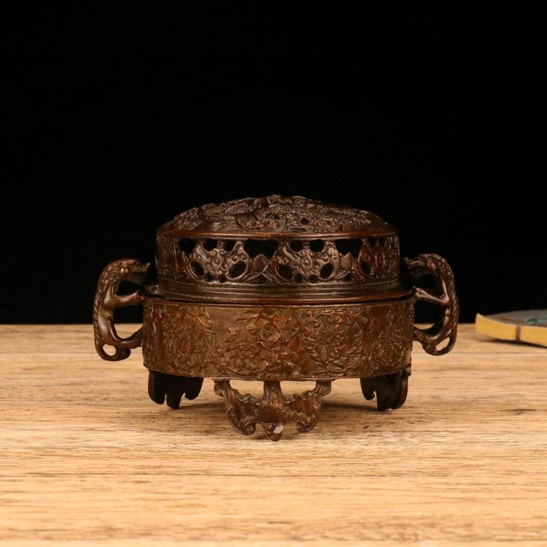 銅 細工  香道具  双のダックのネコ耳円香炉  装飾品 現代工芸品美術品 置物 銅 細工 香道具 双のダックのネコ耳円香炉 装飾品 現代工芸品