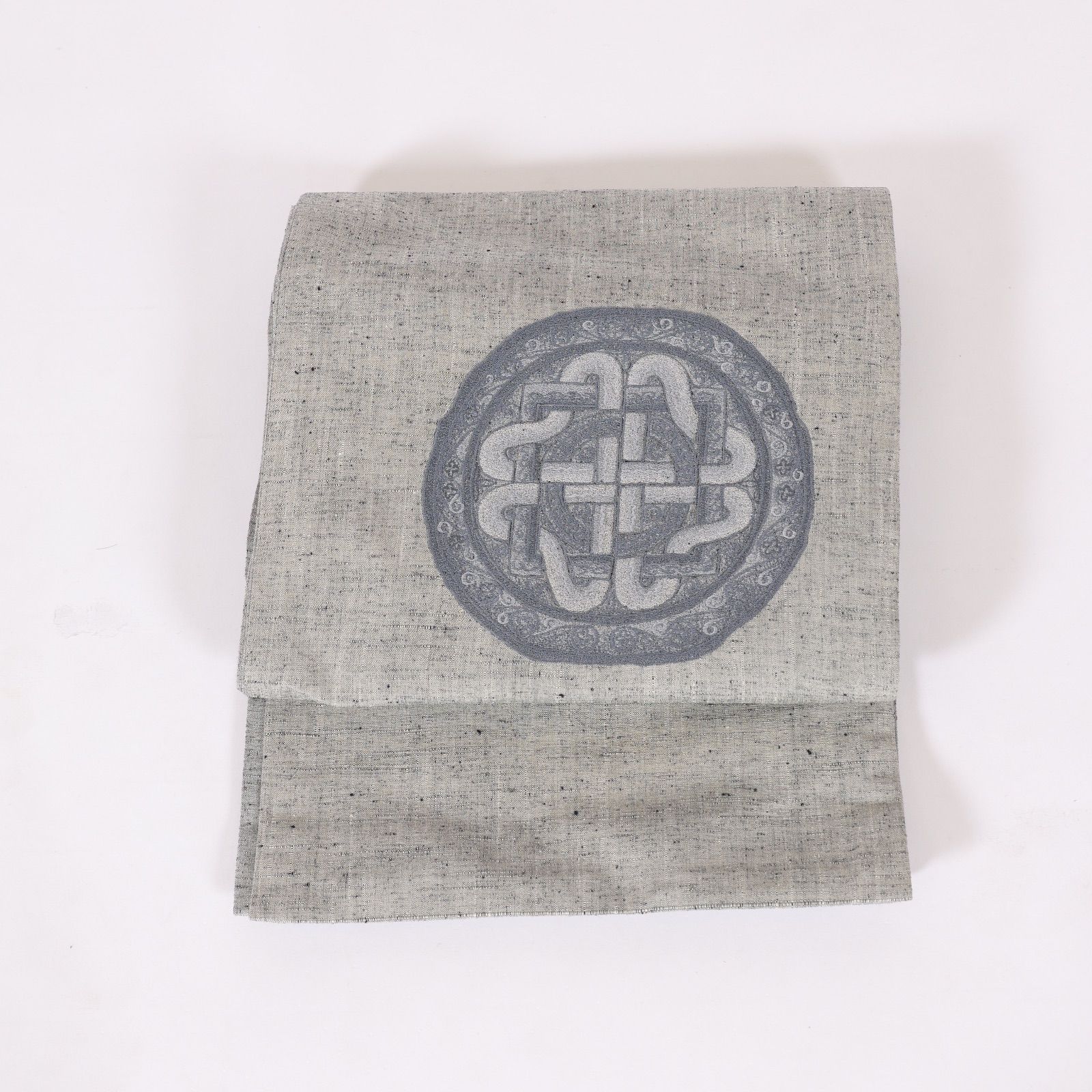 袋帯　グレー　藍　紬　鏡　刺繍　/C38 袋帯 グレー 藍 紬 鏡 刺繍 /C38 - メルカリ