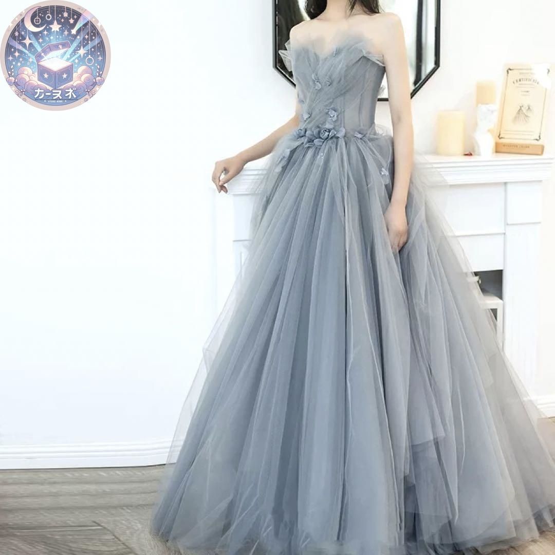 新品未使用 お花のデザインが大人可愛い ベアイブニングドレス 新品未使用 お花のデザインが大人可愛い ベアイブニングドレス