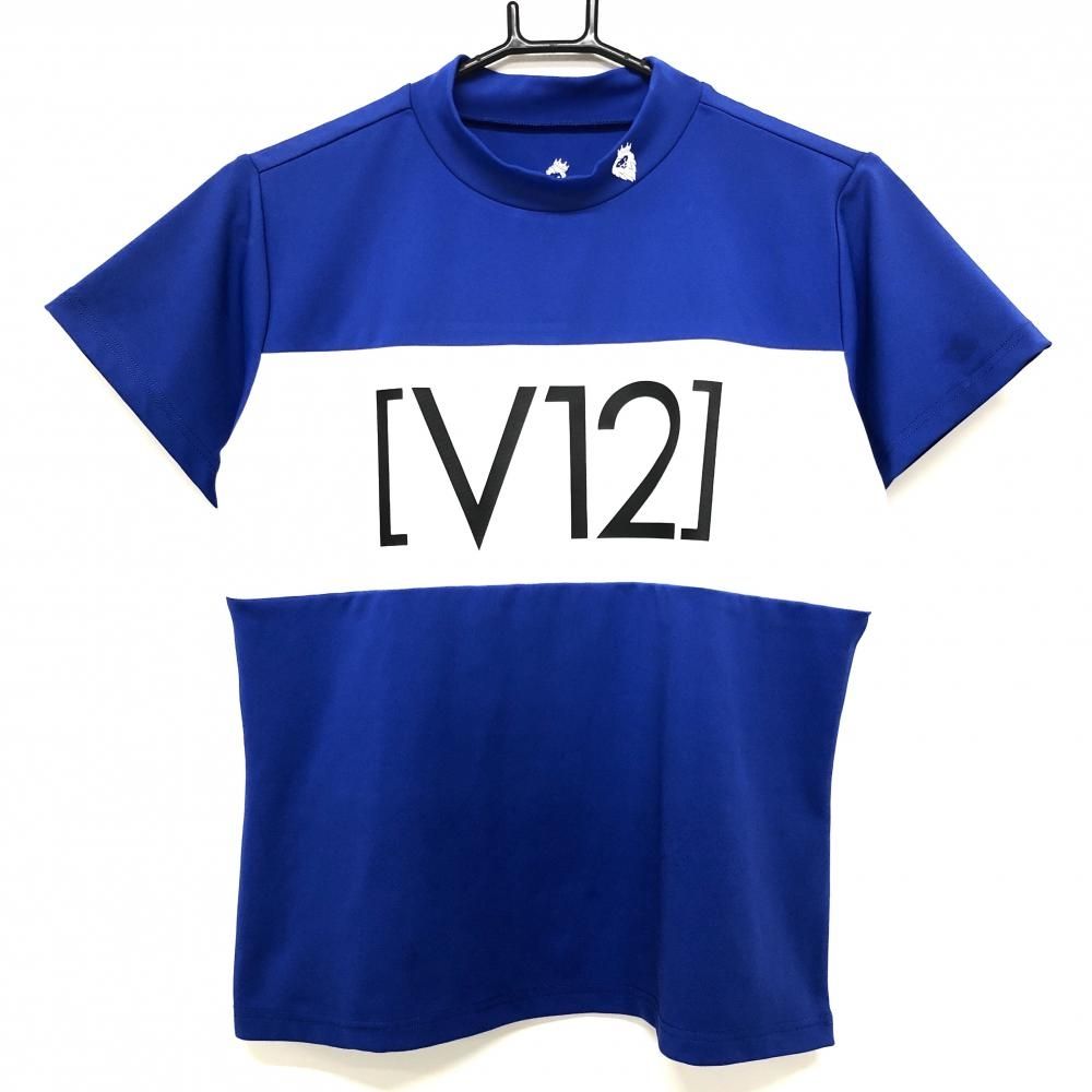 ヴィトゥエルヴ 半袖ハイネックシャツ ブルー×白 ビッグロゴプリント  レディース 1(M) ゴルフウェア V12