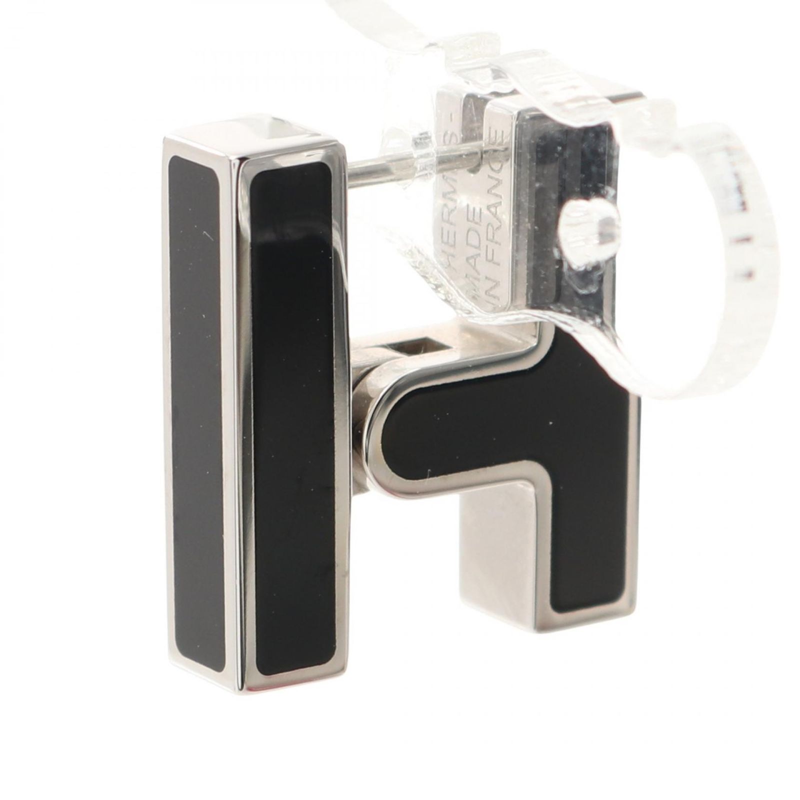 エルメス HERMES ピアス シングルピアス H ブラック/ブラン 