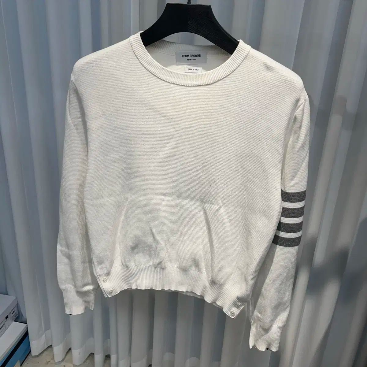 1 Thom Browne トム ブラウン 四本サイドライン ミラノステッチ ニット セーター 白