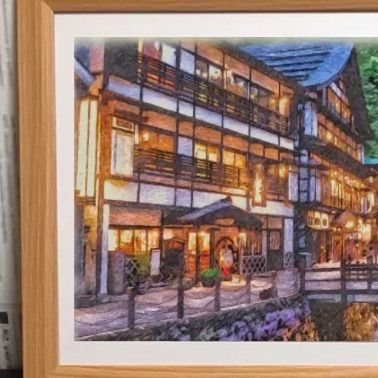 ジブリアート14 千と千尋の神隠しより「銀山温泉」25cm×34cm額装 ジブリアート14 千と千尋の神隠しより「銀山温泉」25cm×34cm額装