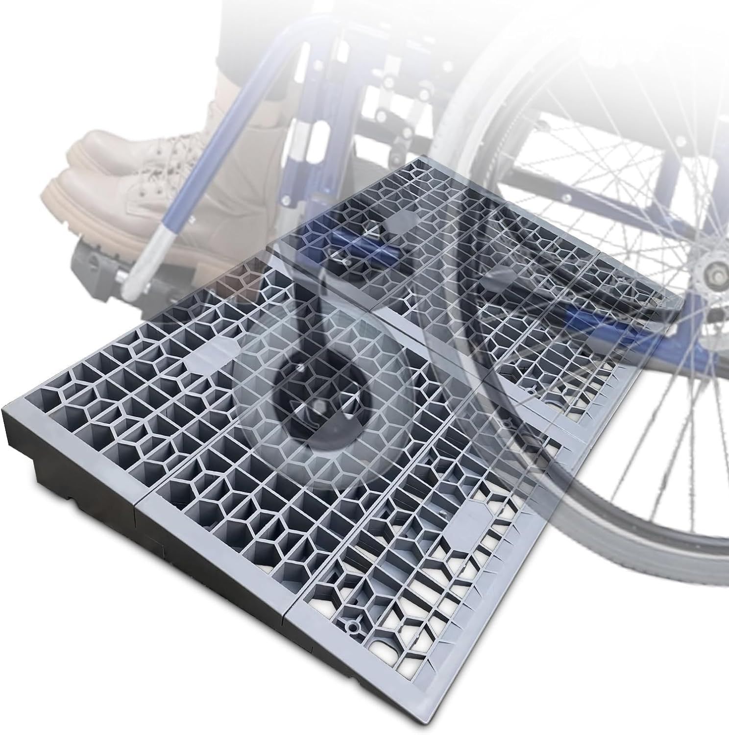 ROBLOCK ホームステップ入口車椅子用高さ7.6 cm取り外し スロープ ドア用ポータブルモジュール式敷居車椅子用スロープ 積載能力1400 Kg 2パック