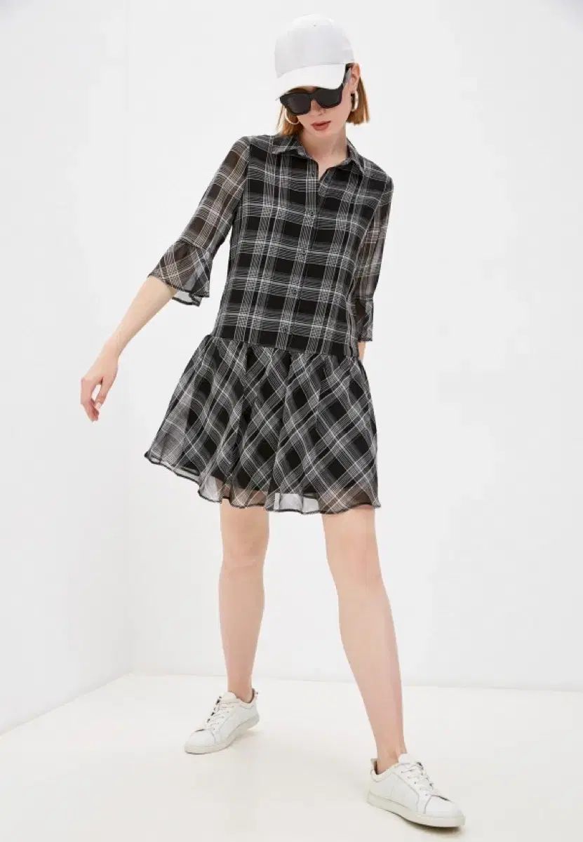DKNY チェック フリル ワンピース
